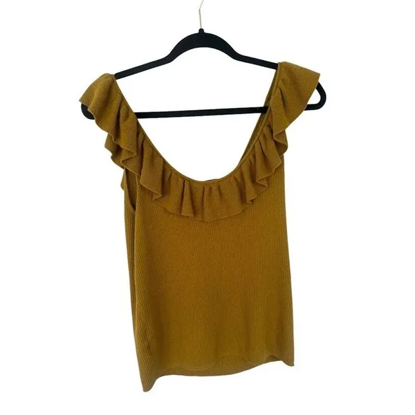 Madewell Womens Wakeford Ruffle‎ Sweater Ribbed Tank Top Mustard Yellow Wool XL - Image 4