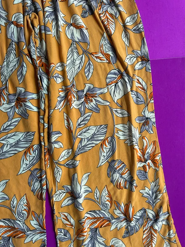 Breeze Ever Mustard Botanical Pattern Wide Leg Coastal Grandma Trouser Pants - Image 2