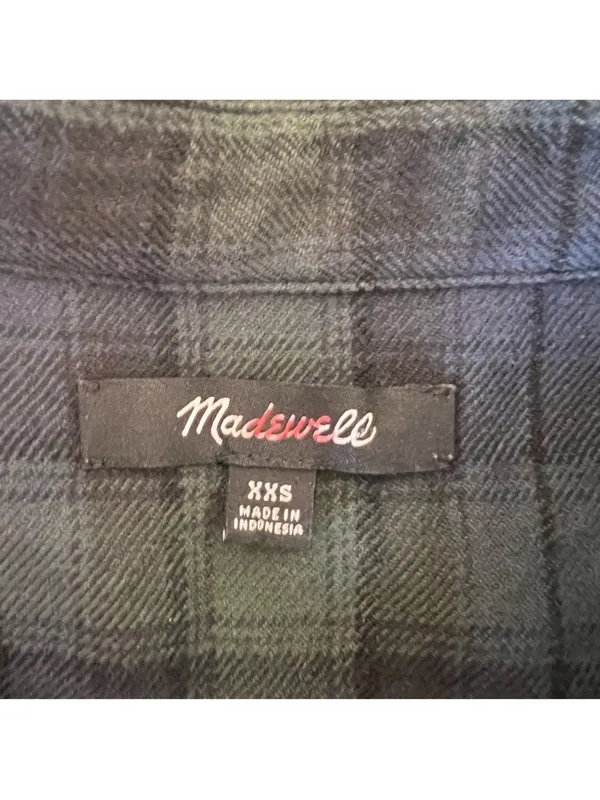 Madewell Navy and Green Plaid Flannel Mini Shirt Dress - Image 7