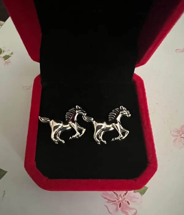 Women’s Stainless Steel Silver Stud Horse Earrings - Image 2