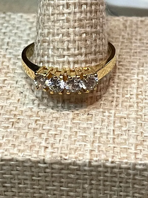 Vintage Gold Tone 4-Stone Clear Rhinestone Ring Size 8.75 - Image 7