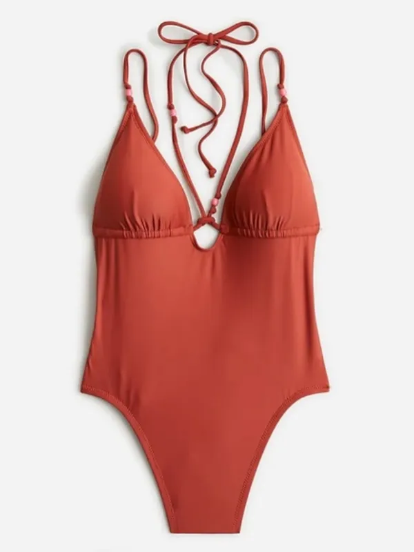 J.Crew Strappy Plunge One Piece Swimsuit | Beaded Detail Swimwear - Image 3