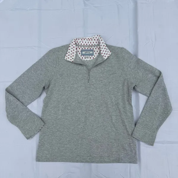 Orvis Gray Zip Up Sweater with Patterned Collar - Image 4