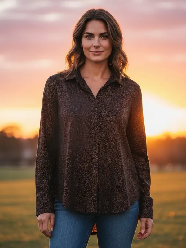 Abercrombie & Fitch Women XL Bronze Metallic Shimmer Button Front Blouse NWT Top - Image 3