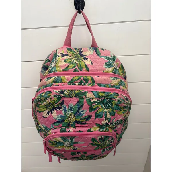 Vera Bradley Quilted Backpack Pink Floral Tropical Print School Travel‎ Bag - Image 3
