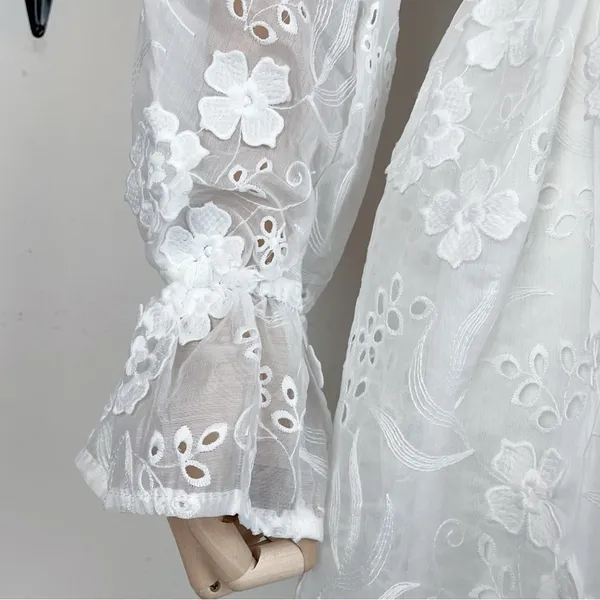 Elliatt Delphi Embroidered Lace Midi Dress in White Bridal Wedding Ready - Image 8