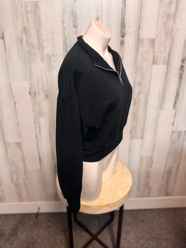 Charlotte Russe Quarter Zip Cropped Fleece Sweatshirt Pullover Womens Small Blac - Image 2