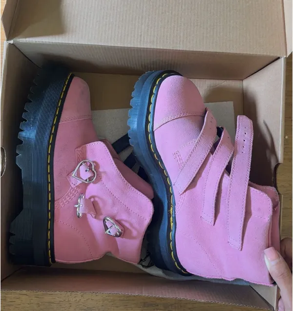 Pink Dr. Martens Boots with heart shaped buckles - Image 4