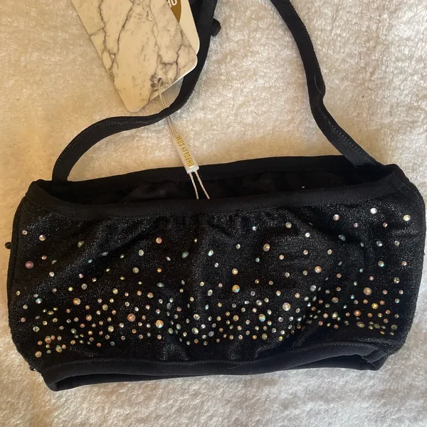 NWT Oh Polly Black Beaded Crop Top w Halter Ties Sz 0 - Image 7