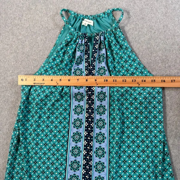 Max Studio Women's Small Halter Neck Shift Dress Teal Green Sleeveless Geometric - Image 6