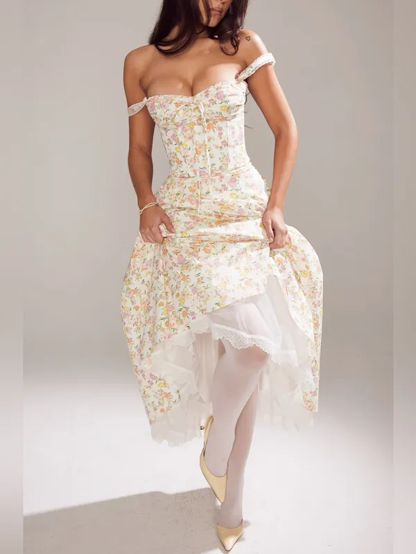 House of CB Rosalee Ivory Meadow Print Cotton Bustier Sundress XS - Image 11