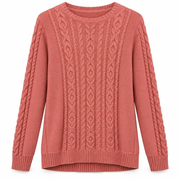 LL Bean Coral Double L Mixed Cable Cotton Crew Neck Pullover Sweater Size XL - Image 11