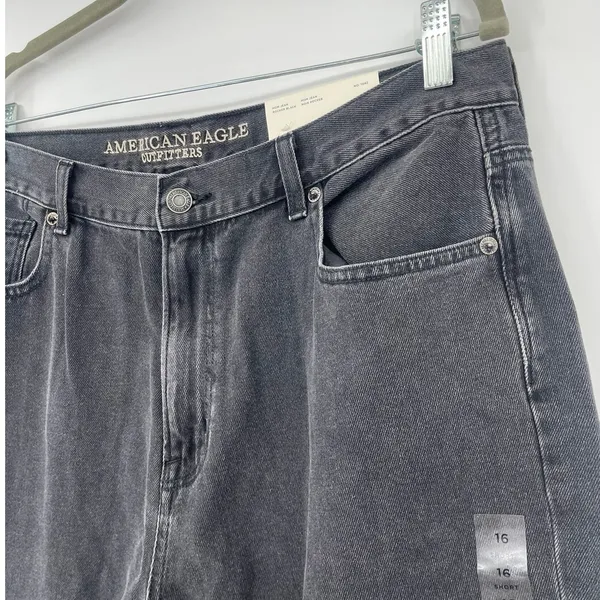 American Eagle Mom Jeans 16S Y2K Grunge Street Black Baggy Highrise Tapered NWT - Image 3