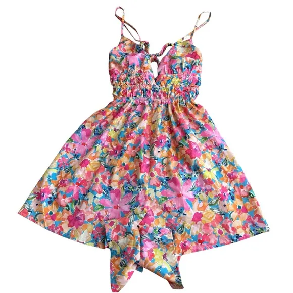 White Fox Women’s Size M Plunge Neck Playsuit Romper Floral Tropical Resort‎ - Image 2