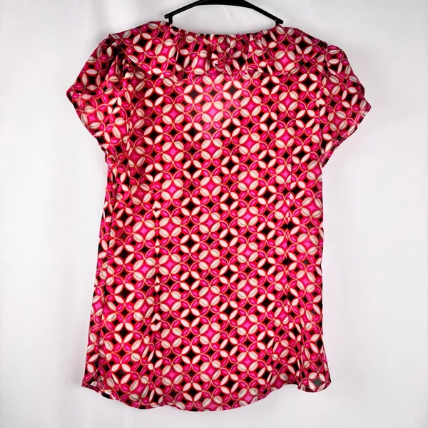 Banana Republic Ruffle Button Down Blouse XS Petite Geometric Print Semi-Sheer - Image 3