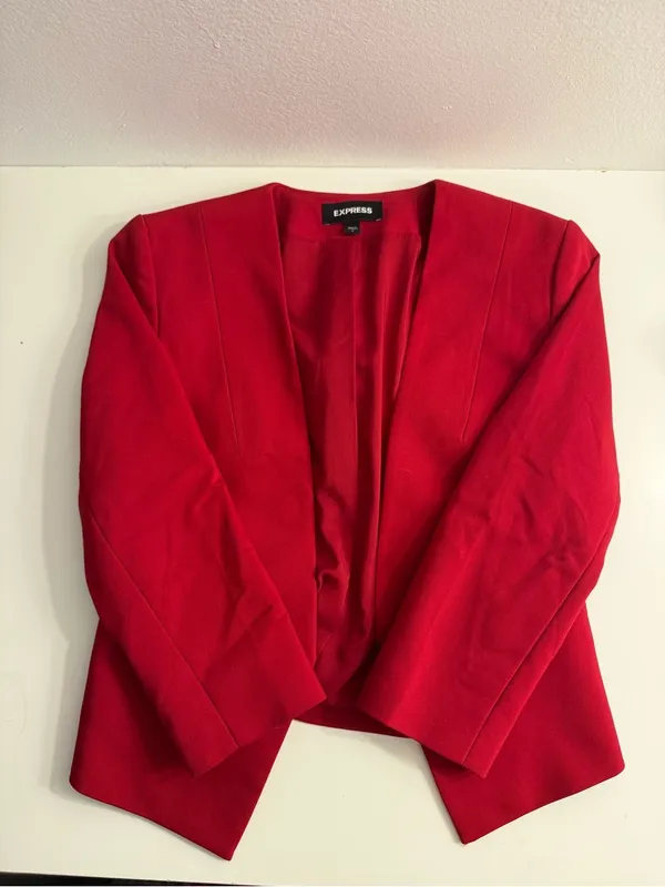 Express Red Open-Front Blazer with Silver Zippers - Image 3