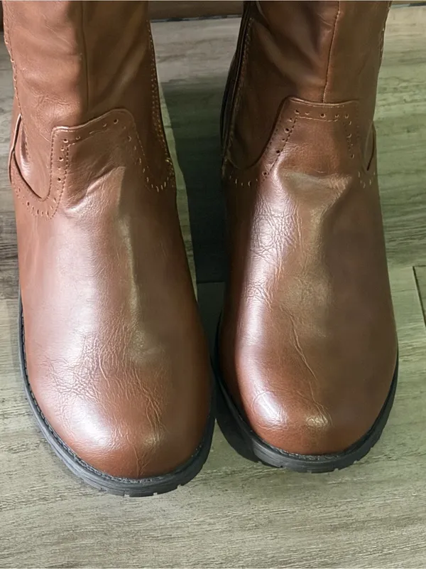 Faux Leather Over-the-Knee Riding Boots Brown with Buckles. - Image 10