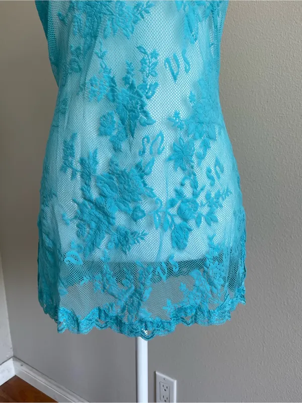 Victoria's Secret Vintage 2005 Turquoise Lace Chemise Slip - Image 3