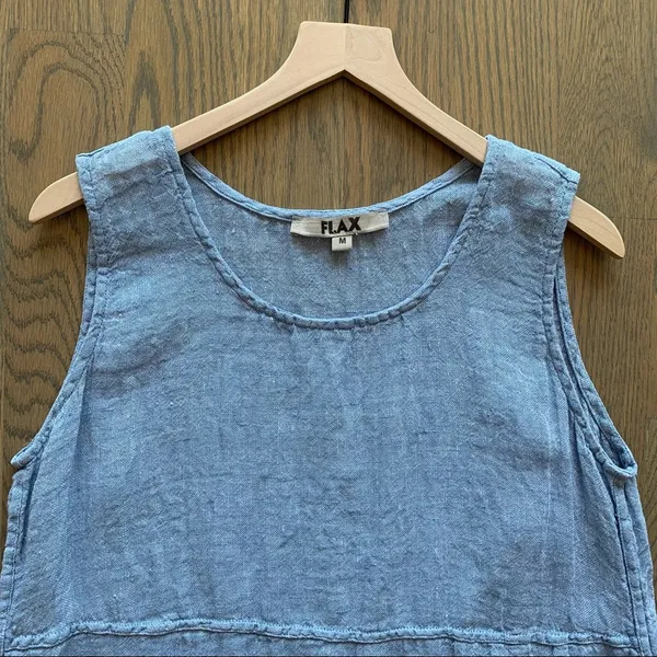 FLAX 100% Linen Scoop Neck Sleeveless Top Pale Blue Size Medium - Image 2