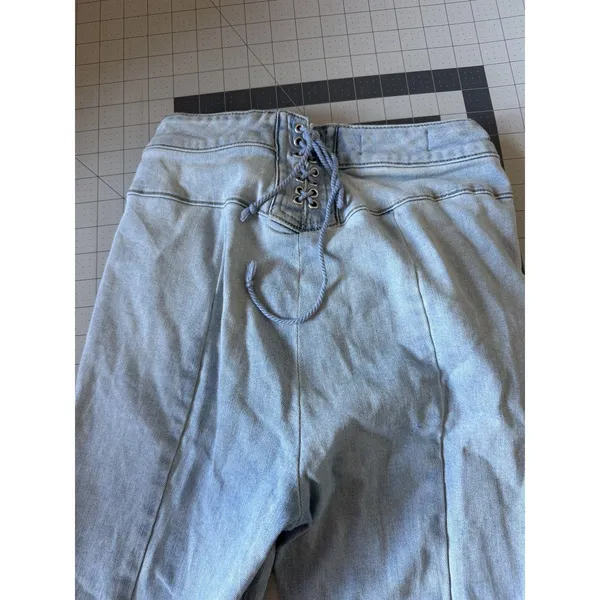 Free People CRVY High-Rise Lace-Up Back Flare Jeans Light Wash Denim - Image 3
