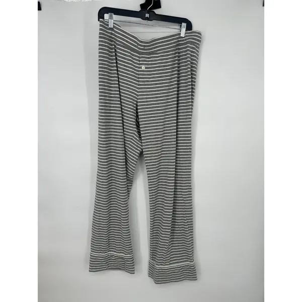J.Crew Pajama Set Women L Gray Striped Long Sleeve Button Up Pants Loungewear - Image 4