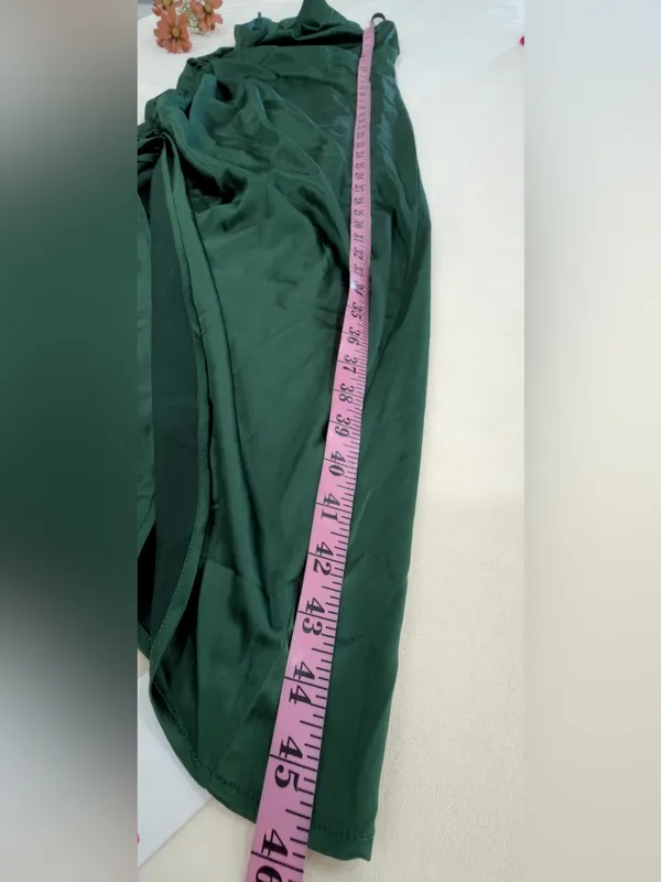 Satin Cowl-Neck Ruched Midi Dress in Emerald - Image 4
