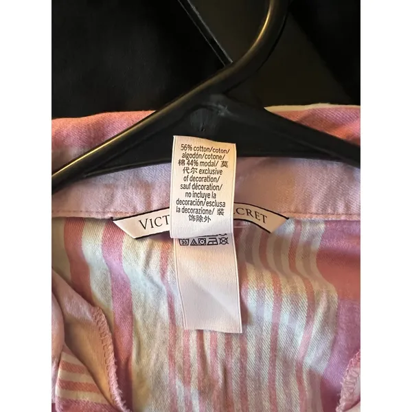 Victoria's Secret Women's Medium Short Pajama Shirt Stripe Pink Cotton Bottom Up - Image 6
