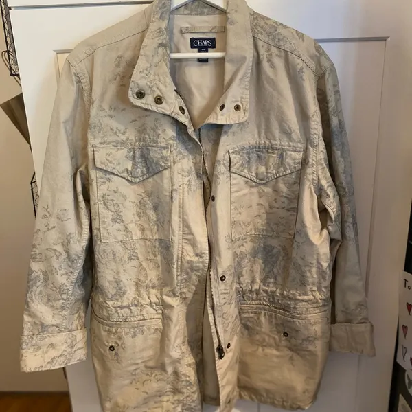 Vintage Chaps Light Blue Tan Floral Rose Utility Chore Coat Boho Western Spring - Image 7