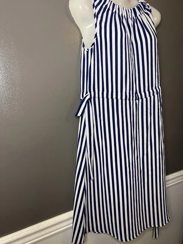 Juicy Couture Dress Womens Small Blue Stripe Belted Sleeveless Shift Nautical - Image 3
