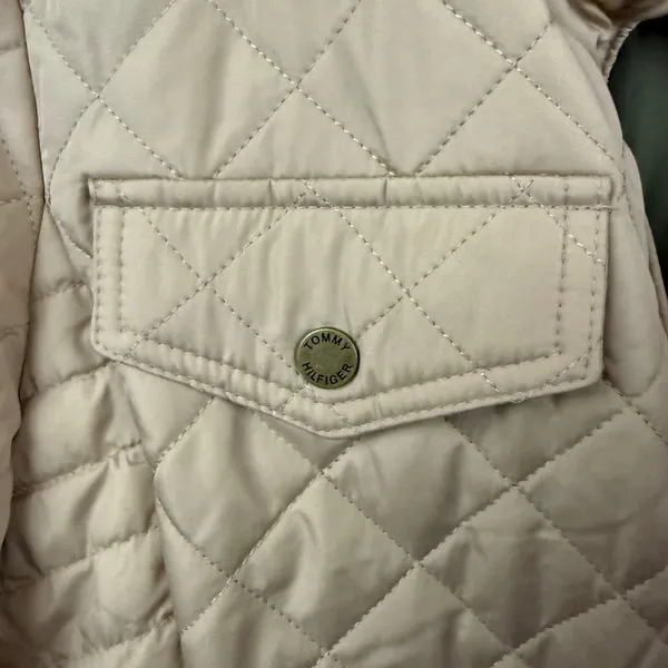 Tommy Hilfiger Womens Large Tan Quilted Utility Barn Jacket Flag Patch Coat L - Image 4