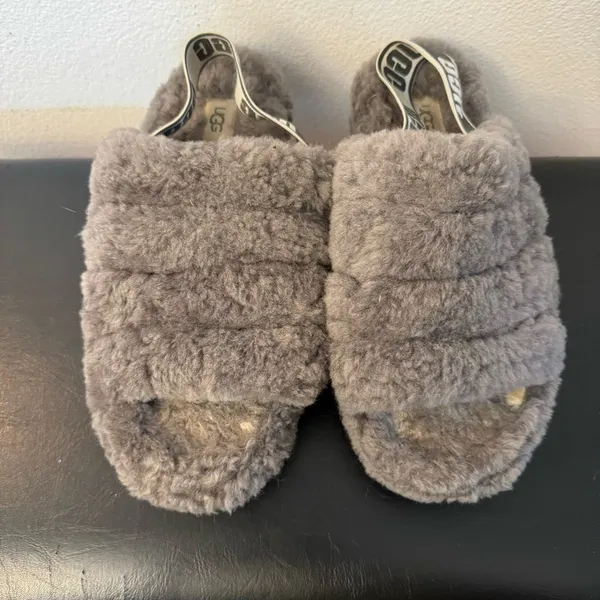 UGG Fluff Yeah Slide Grey Slip on Sandal - Image 4