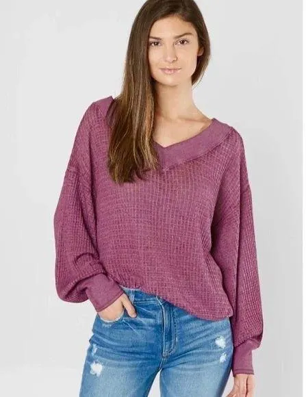 We The Free Free People Womens South Side Thermal Sweater, Purple, Small - Image 4