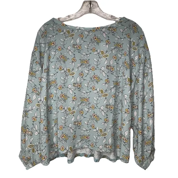 Loft Aqua Floral Print Mixed Media Blouse‎ Women Small Pleated Back Career Party - Image 2