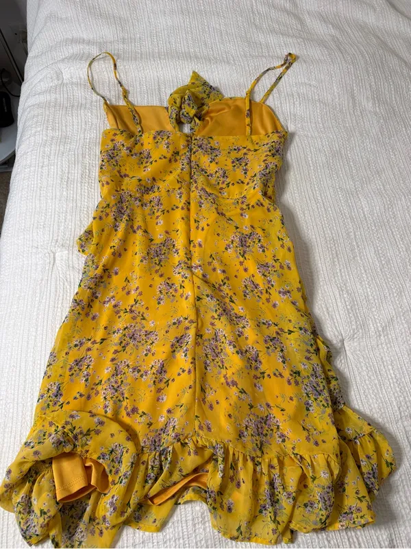 Lulu's Yellow Floral Ruffle Mini Dress - Image 3