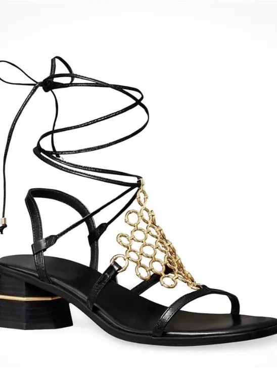 Tory Burch Gold Circle-Link Lace-Up Sandals - Image 5