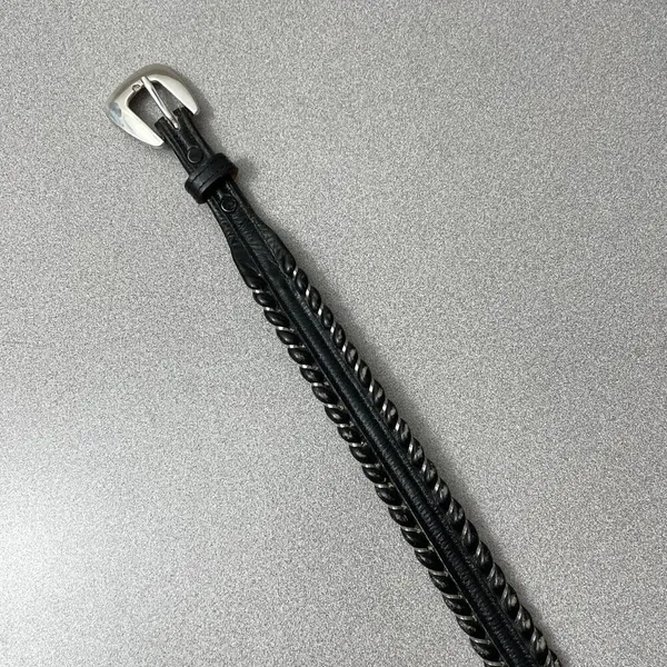Nocona Womens Black Leather Belt 28 Silvertone Buckle 1.25in Rope Metallic USA - Image 3