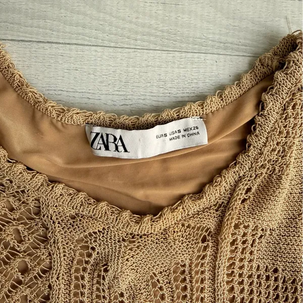 Zara Beige Crochet Dress Size S - Image 5