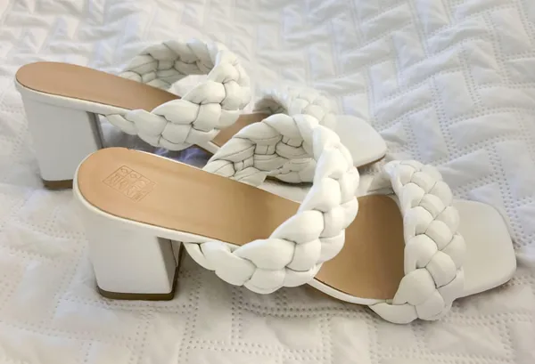 White Braided Short Heel Mule Sandals Size 6.5 - Image 7