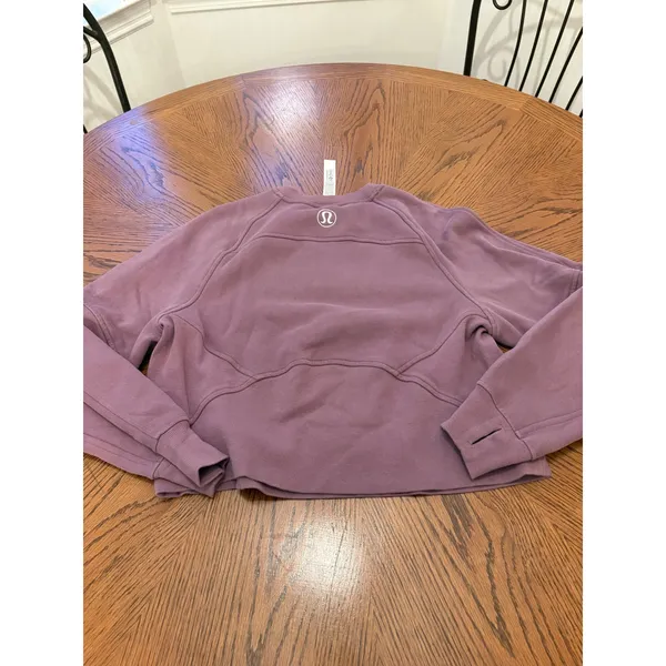 Lululemon Perfectly Oversized Cropped Crew Women XS/S Purple Logo Pullover - Image 6