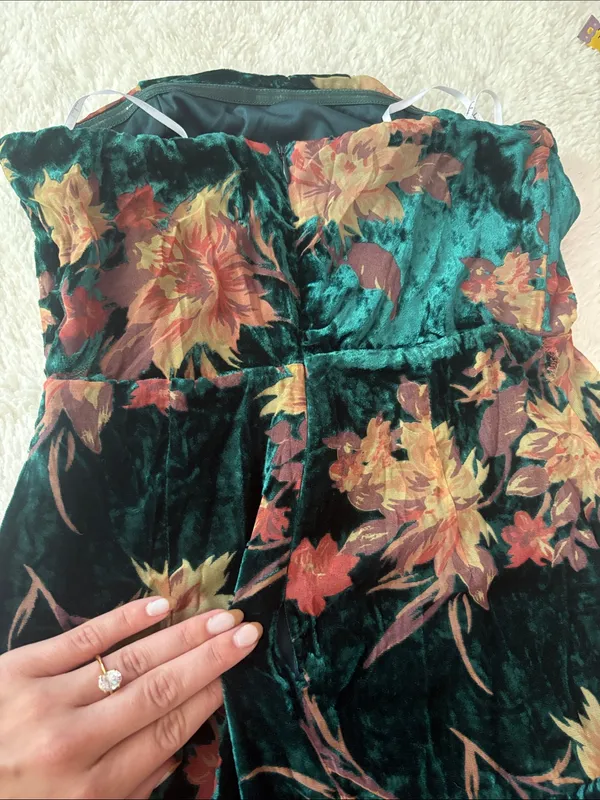Lulus Real Allure Emerald Floral Burnout Velvet Strapless Maxi Dress Size XS - Image 9