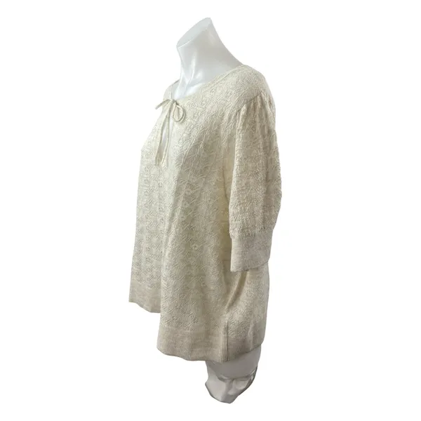 Old Navy Women's White Wool Knit Crochet Tie Short Sleeve Sweater Top Size 3X - Image 3