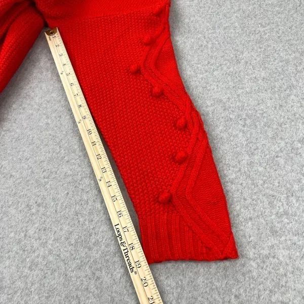 Ava & Viv Cable Knit Pom Pom Sweater‎ In Red Women's Size 2X - Image 8