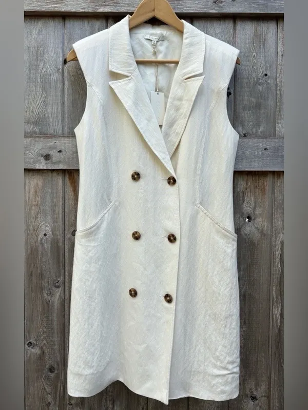Z Supply Sleeveless Double-Breasted Cream Mini Dress - Image 7