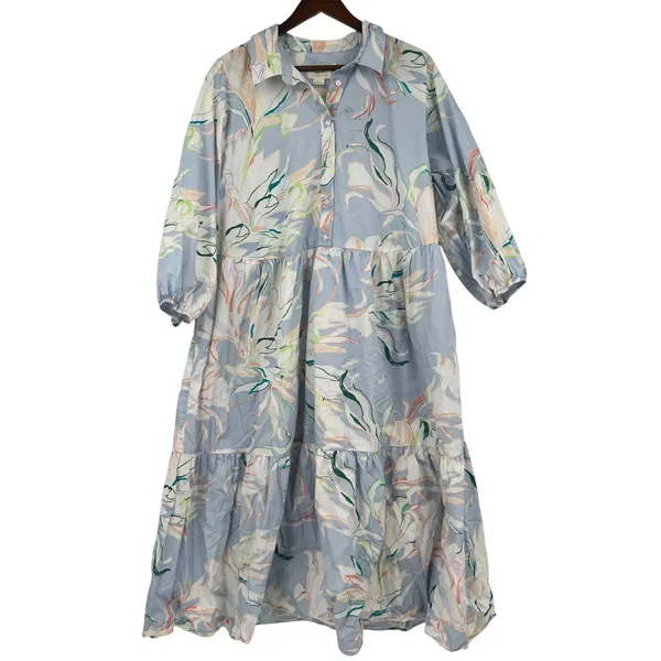 Maeve by Anthropologie The Bettina Tiered Shirt Dress blue multi plus size 2X - Image 2