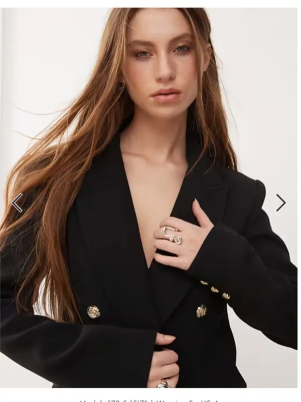 Lioness Women's Sz Medium Double Breasted Blazer with Gold Button Hardware Black - Image 3
