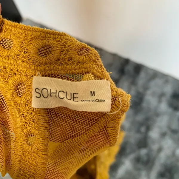 SOHCUE - Elegant Yellow Lace Maxi Dress embroidered - Image 7