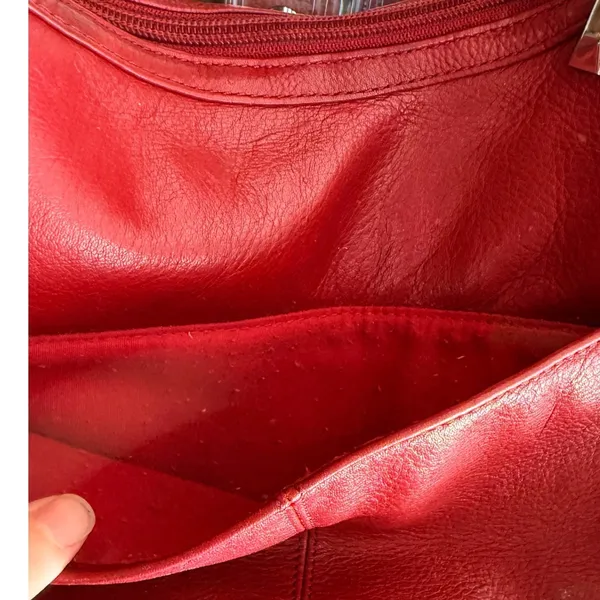 Wilsons Leather Pelle Studio Red Pebbled Leather Zip Shoulder Bag Purse - Image 5