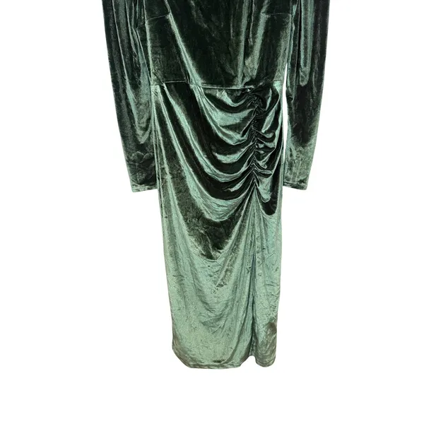 Rachel Parcell Velvet Midi Dress Emerald Green V-Neck Ruched Size Small - Image 4