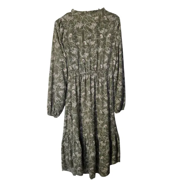 Sweet Salt Green Tiered Cottagecore Prairie Floral Long Sleeve Midi Dress Large - Image 2