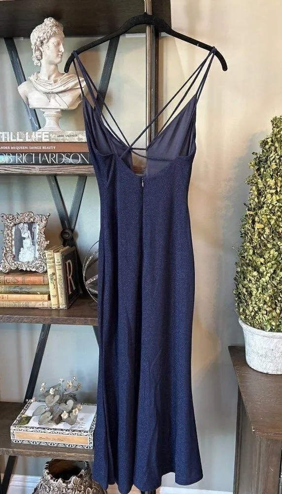 Misha Veronika Strappy Stretch Metallic Midi Dress Nightshade Blue Womens Size 4 - Image 9